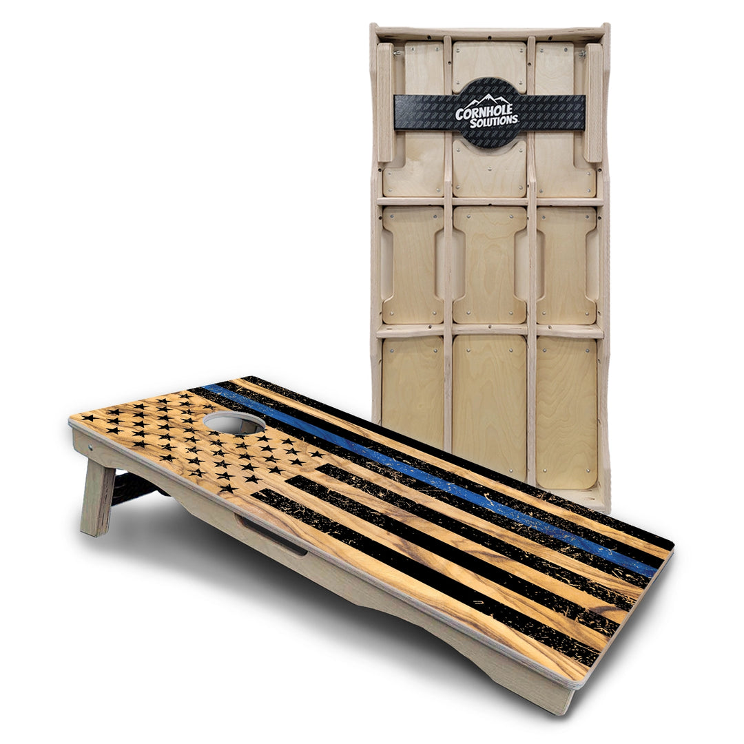 Black Woodgrain Flag Cornhole Boards – Pro Lite or Pro Elite