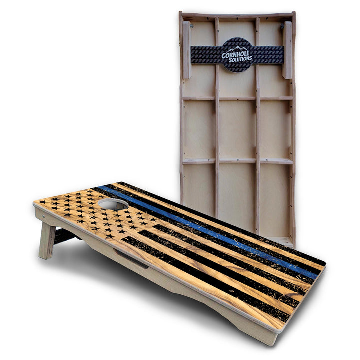 Black Woodgrain Flag Cornhole Boards – Pro Lite or Pro Elite