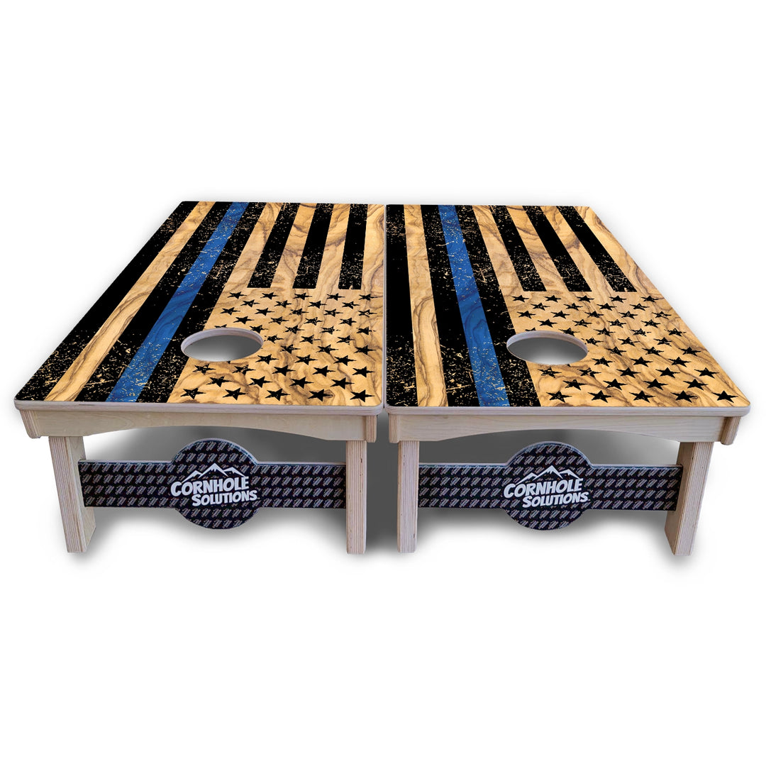 Black Woodgrain Flag Cornhole Boards – Pro Lite or Pro Elite