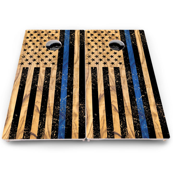 Black Woodgrain Flag Cornhole Boards – Pro Lite or Pro Elite
