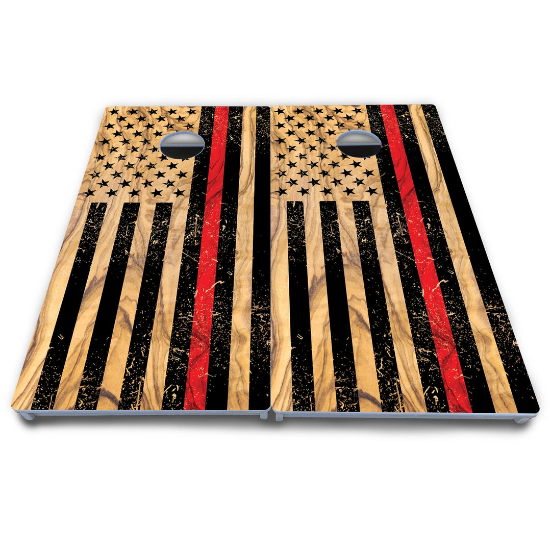 Black Woodgrain Flag Cornhole Boards - All Weather Series