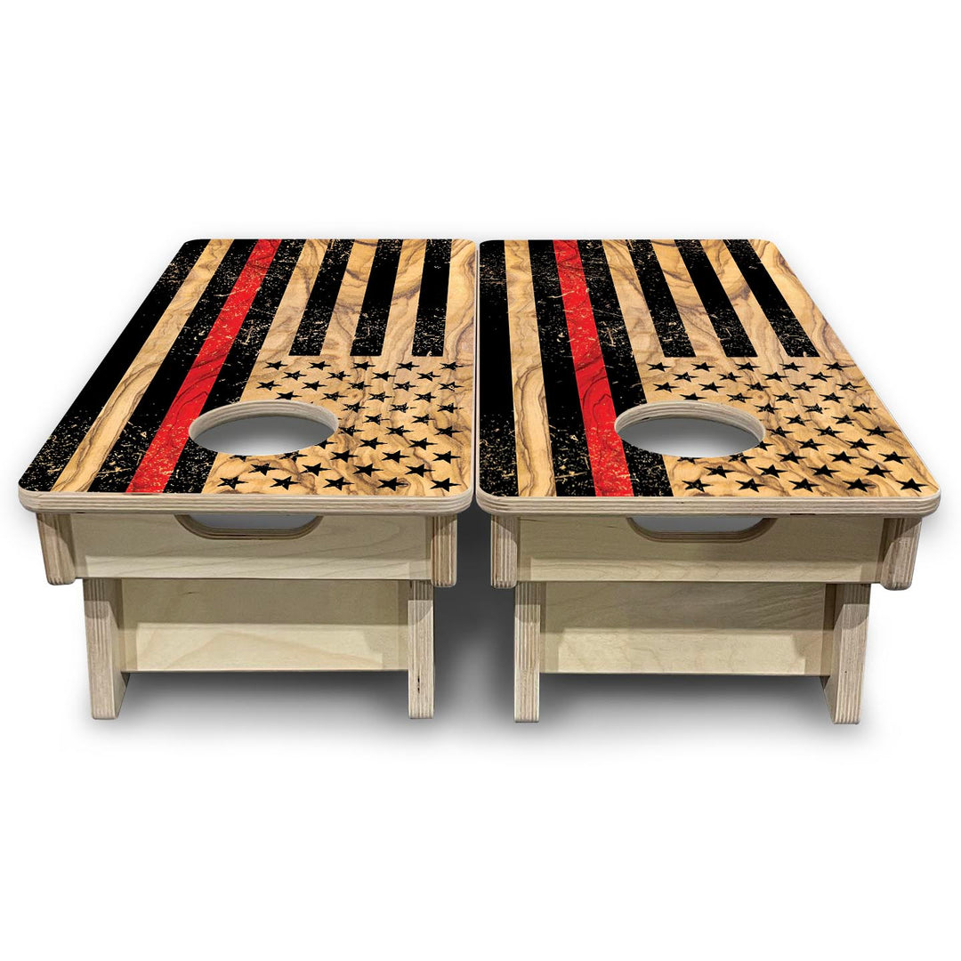 Light Wood Red Line Flag - Mini or Vacation Size Cornhole Boards