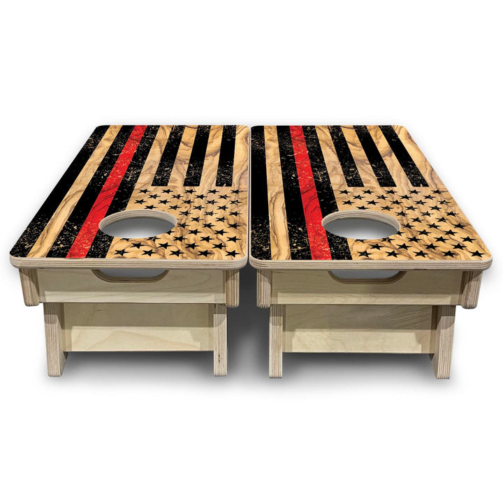Light Wood Red Line Flag - Mini or Vacation Size Cornhole Boards