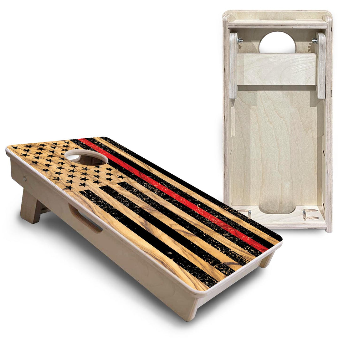 Light Wood Red Line Flag - Mini or Vacation Size Cornhole Boards