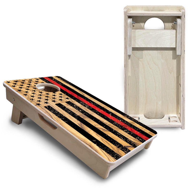 Light Wood Red Line Flag - Mini or Vacation Size Cornhole Boards