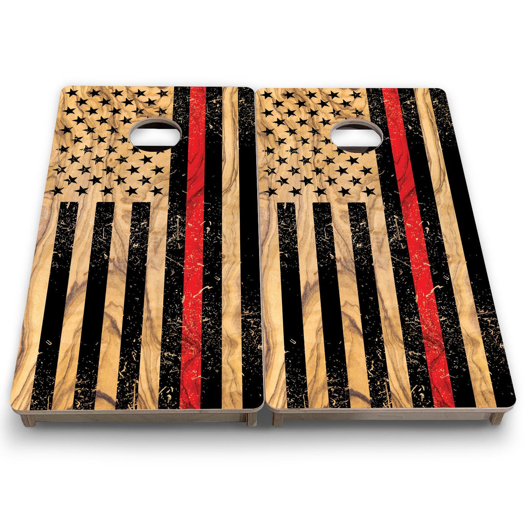 Light Wood Red Line Flag - Mini or Vacation Size Cornhole Boards