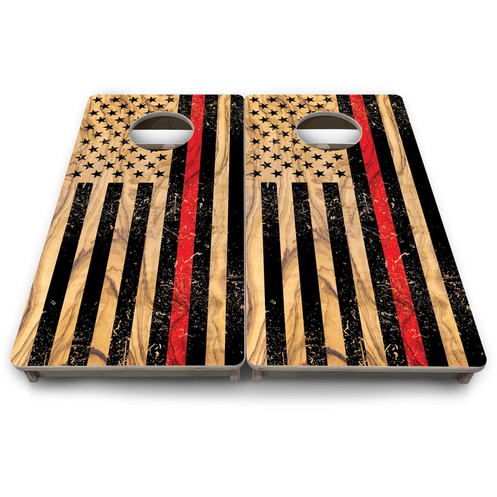 Light Wood Red Line Flag - Mini or Vacation Size Cornhole Boards