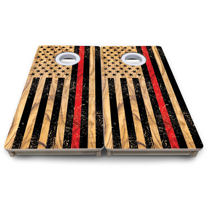 Light Wood Red Line Flag - Mini or Vacation Size Cornhole Boards