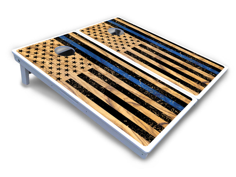 Waterproof - Light Wood Flag Design Options - All Weather Boards "Outdoor Solution" 18mm(3/4")Direct UV Printed - Regulation 2' by 4' Cornhole Boards (Set of 2 Boards) Double Thick Legs, with Leg Brace & Dual Support Braces!