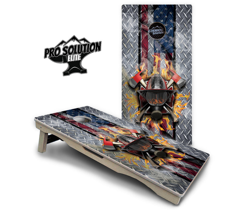 Pro Solution Elite - Firefighter - Professional Tournament Cornhole Boards 3/4" Baltic Birch - Zero Bounce Zero Movement Vertical Interlocking Braces for Extra Weight & Stability +Double Thick Legs +Airmail Blocker