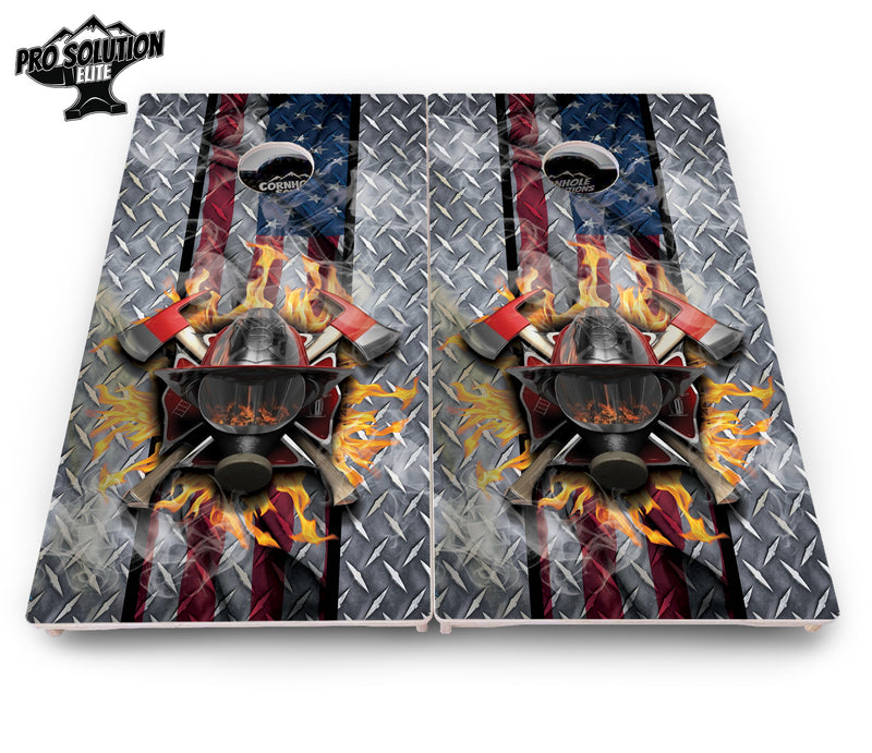 Pro Solution Elite - Firefighter - Professional Tournament Cornhole Boards 3/4" Baltic Birch - Zero Bounce Zero Movement Vertical Interlocking Braces for Extra Weight & Stability +Double Thick Legs +Airmail Blocker