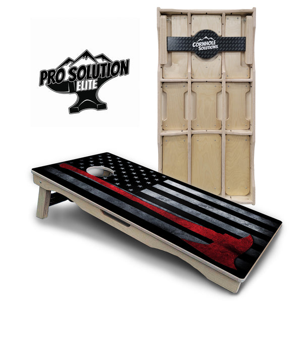 Pro Solution Elite - Axe Flag - Professional Tournament Cornhole Boards 3/4" Baltic Birch - Zero Bounce Zero Movement Vertical Interlocking Braces for Extra Weight & Stability +Double Thick Legs +Airmail Blocker