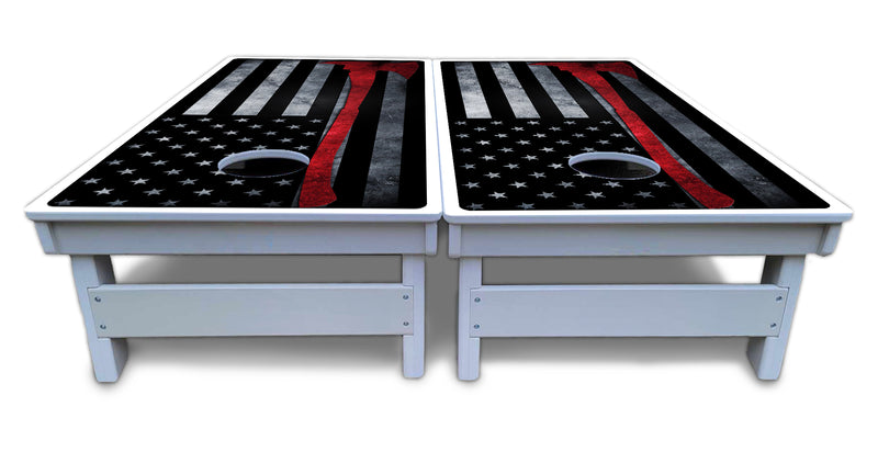 Waterproof - Axe Flag - All Weather Boards "Outdoor Solution" 18mm(3/4")Direct UV Printed - Regulation 2' by 4' Cornhole Boards (Set of 2 Boards) Double Thick Legs, with Leg Brace & Dual Support Braces!