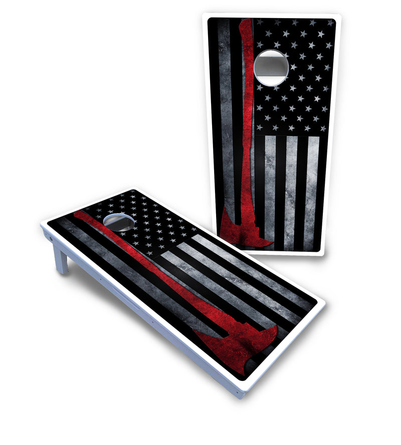 Waterproof - Axe Flag - All Weather Boards "Outdoor Solution" 18mm(3/4")Direct UV Printed - Regulation 2' by 4' Cornhole Boards (Set of 2 Boards) Double Thick Legs, with Leg Brace & Dual Support Braces!