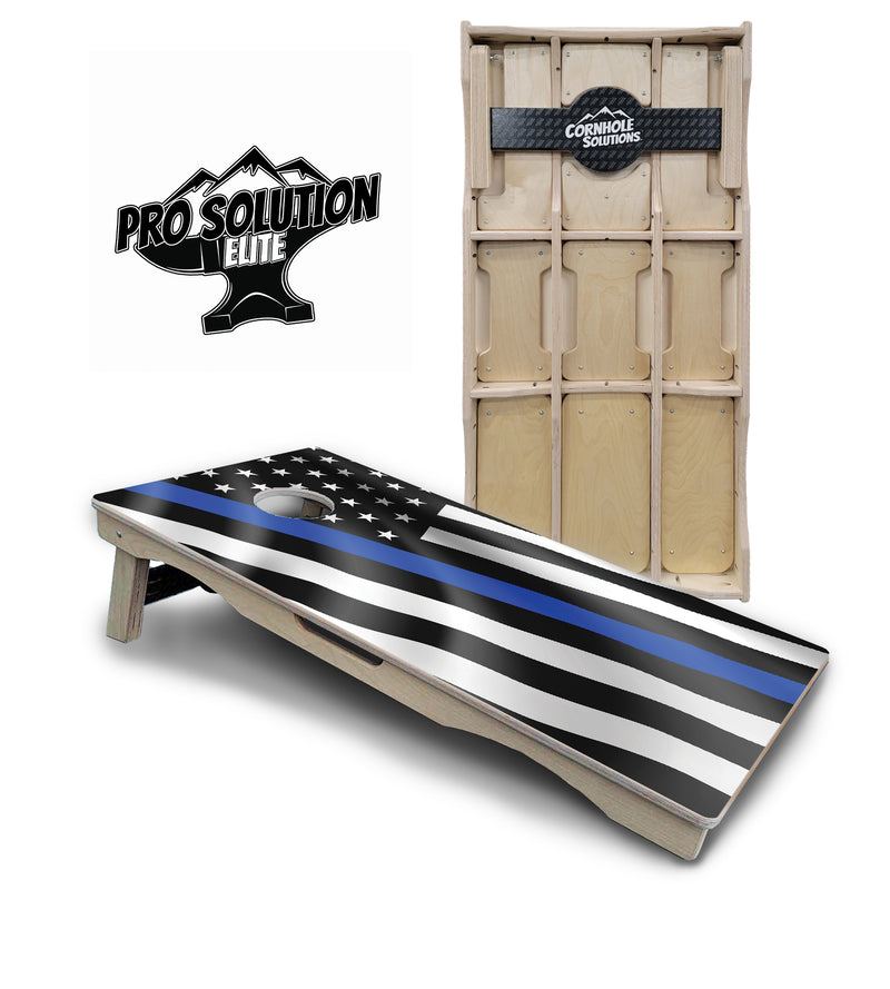 Pro Solution Elite - B&W Wavy Flag Design Options - Professional Tournament Cornhole Boards 3/4" Baltic Birch - Zero Bounce Zero Movement Vertical Interlocking Braces for Extra Weight & Stability +Double Thick Legs +Airmail Blocker