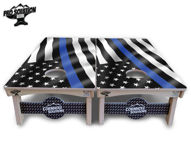 Pro Solution Elite - B&W Wavy Flag Design Options - Professional Tournament Cornhole Boards 3/4" Baltic Birch - Zero Bounce Zero Movement Vertical Interlocking Braces for Extra Weight & Stability +Double Thick Legs +Airmail Blocker