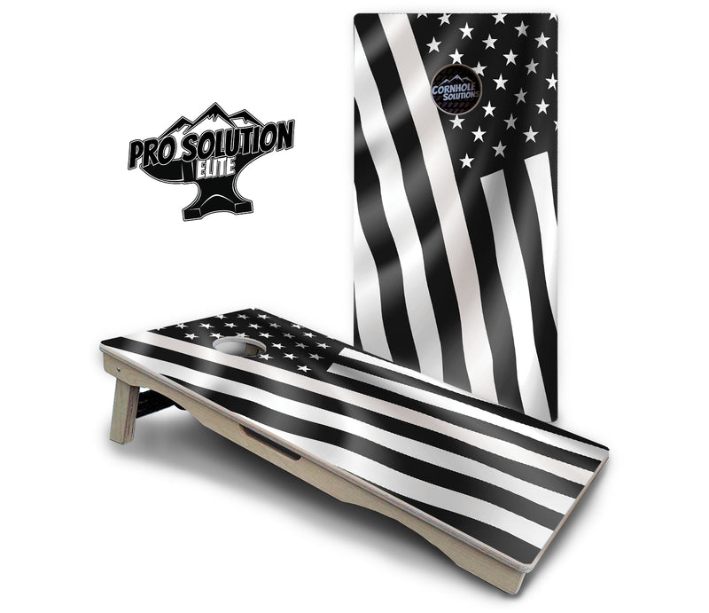 Pro Solution Elite - B&W Wavy Flag Design Options - Professional Tournament Cornhole Boards 3/4" Baltic Birch - Zero Bounce Zero Movement Vertical Interlocking Braces for Extra Weight & Stability +Double Thick Legs +Airmail Blocker