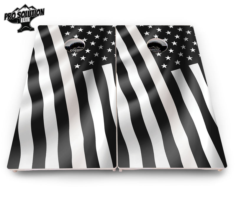 Pro Solution Elite - B&W Wavy Flag Design Options - Professional Tournament Cornhole Boards 3/4" Baltic Birch - Zero Bounce Zero Movement Vertical Interlocking Braces for Extra Weight & Stability +Double Thick Legs +Airmail Blocker