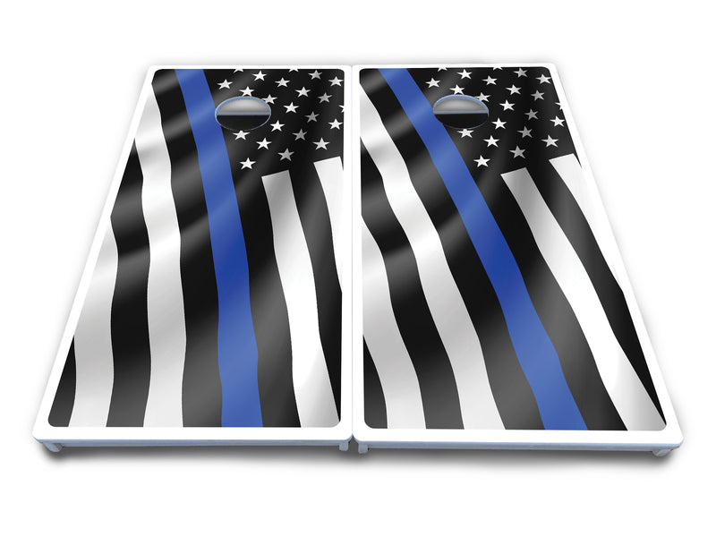 Waterproof - B&W Wavy Flag Design Options - All Weather Boards "Outdoor Solution" 18mm(3/4")Direct UV Printed - Regulation 2' by 4' Cornhole Boards (Set of 2 Boards) Double Thick Legs, with Leg Brace & Dual Support Braces!