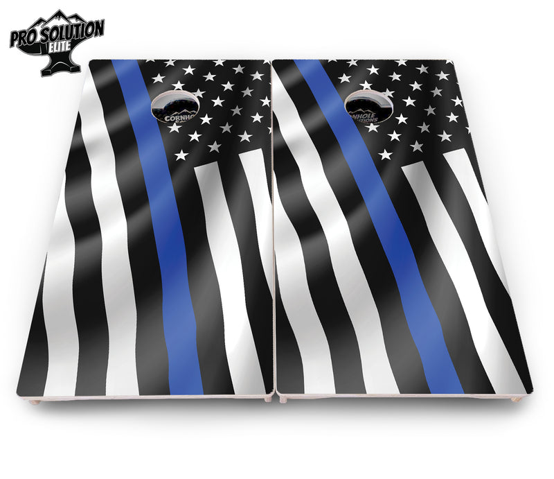 Pro Solution Elite - B&W Wavy Flag Design Options - Professional Tournament Cornhole Boards 3/4" Baltic Birch - Zero Bounce Zero Movement Vertical Interlocking Braces for Extra Weight & Stability +Double Thick Legs +Airmail Blocker