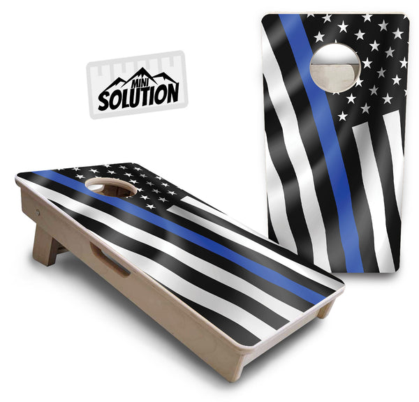 Mini Cornhole 12"x24" Boards - 4" holes - B&W Wavy Flag Design Options - 3/4″ Baltic Birch