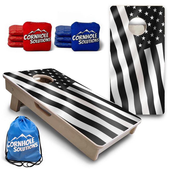 B&W Wavy Flag - Mini or Vacation Size Cornhole Boards