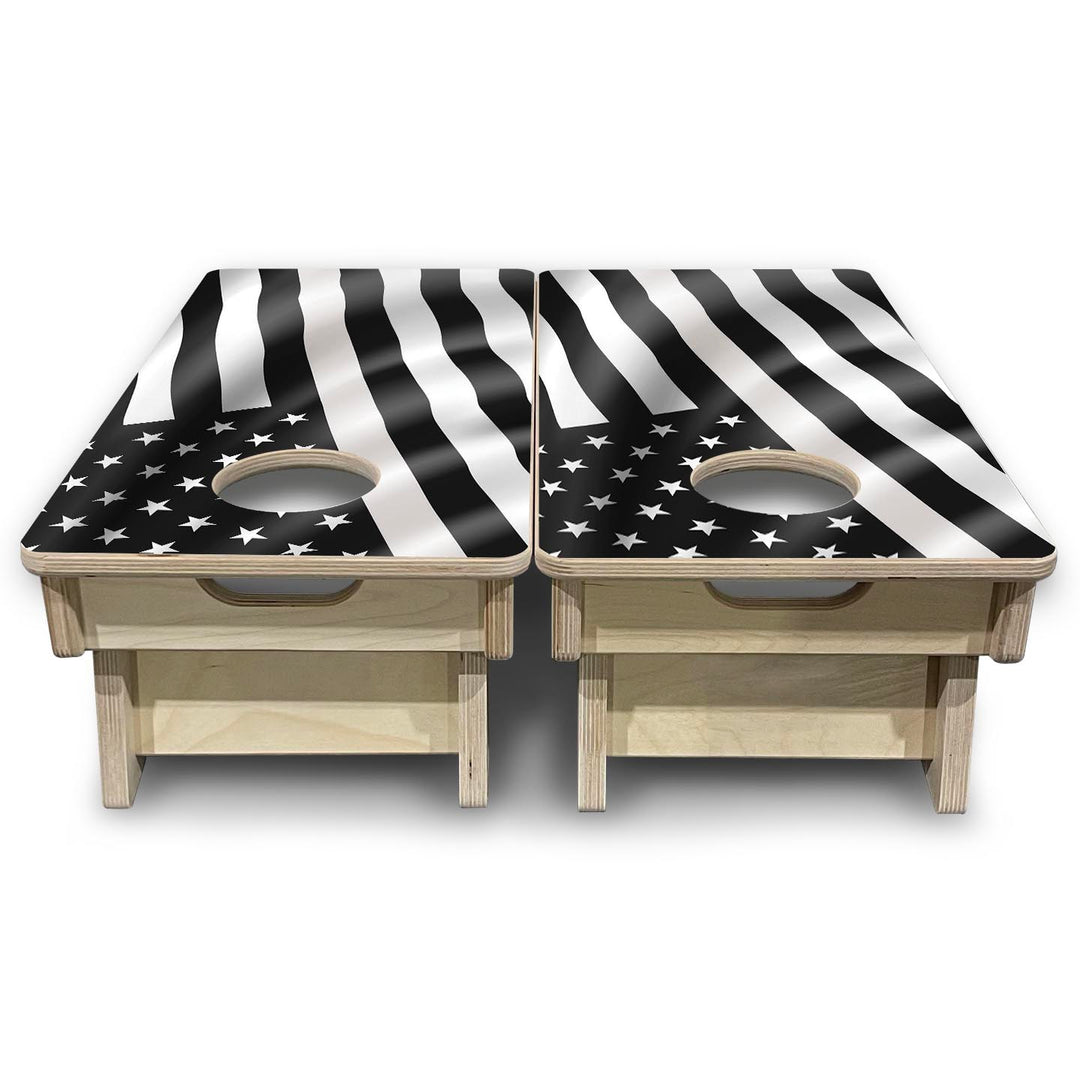 B&W Wavy Flag - Mini or Vacation Size Cornhole Boards