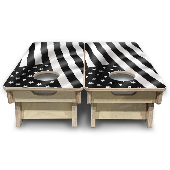 B&W Wavy Flag - Mini or Vacation Size Cornhole Boards