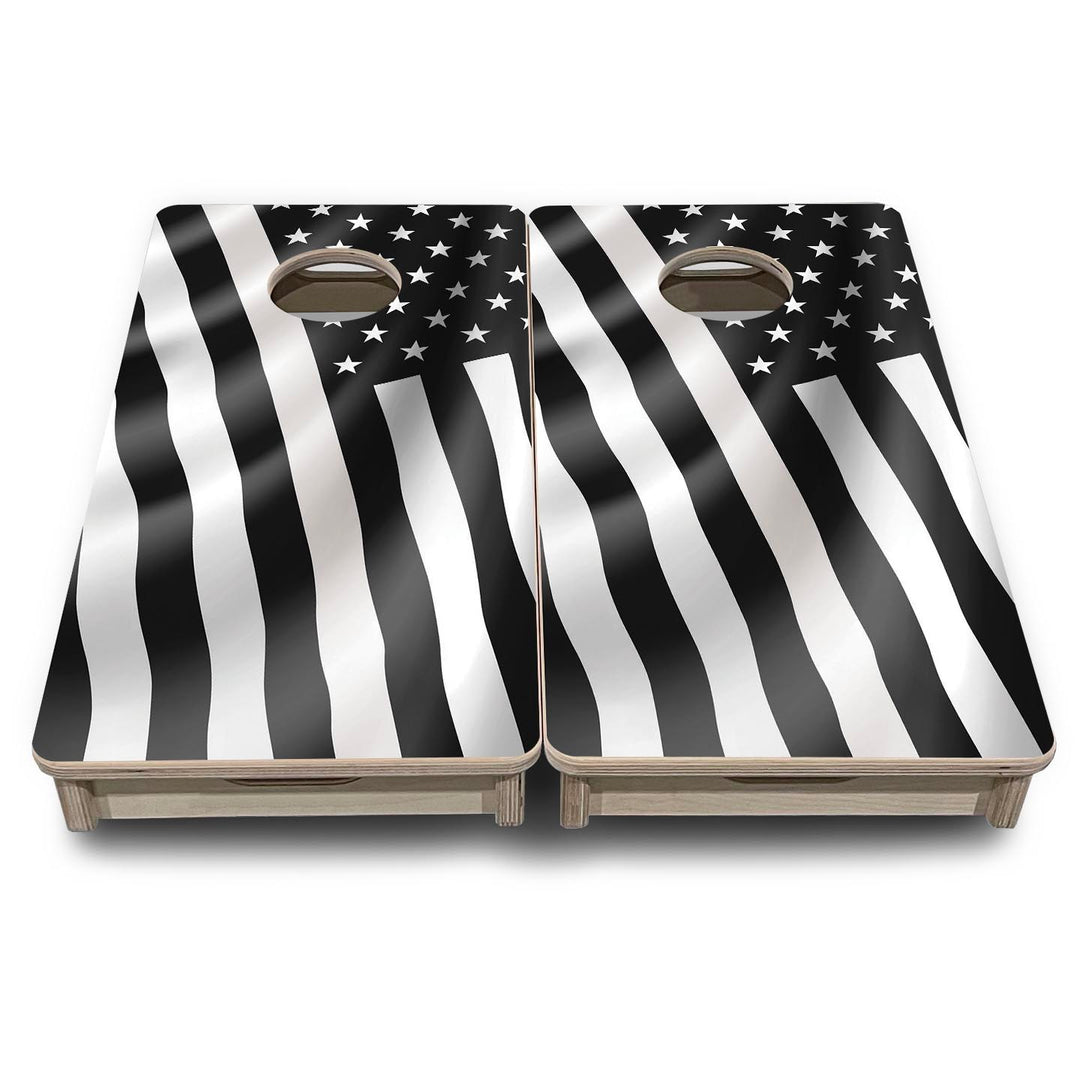 B&W Wavy Flag - Mini or Vacation Size Cornhole Boards