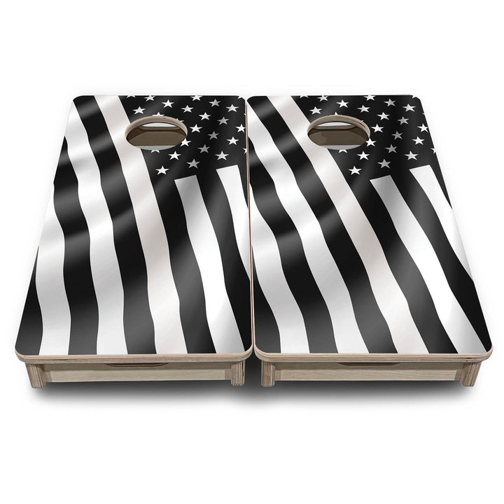 B&W Wavy Flag - Mini or Vacation Size Cornhole Boards