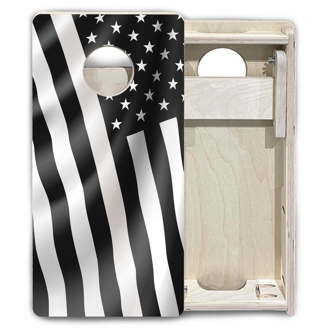 B&W Wavy Flag - Mini or Vacation Size Cornhole Boards
