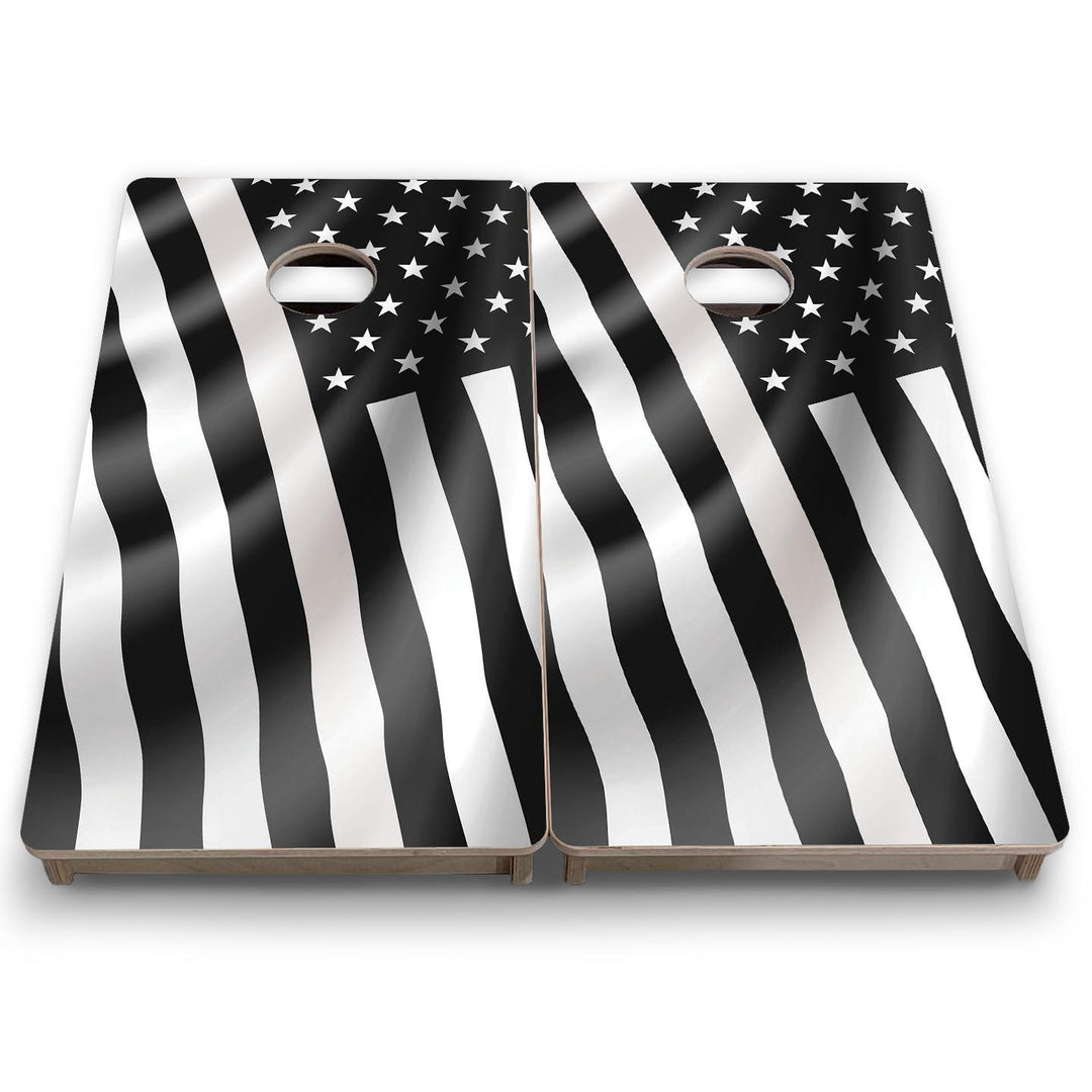 B&W Wavy Flag - Mini or Vacation Size Cornhole Boards