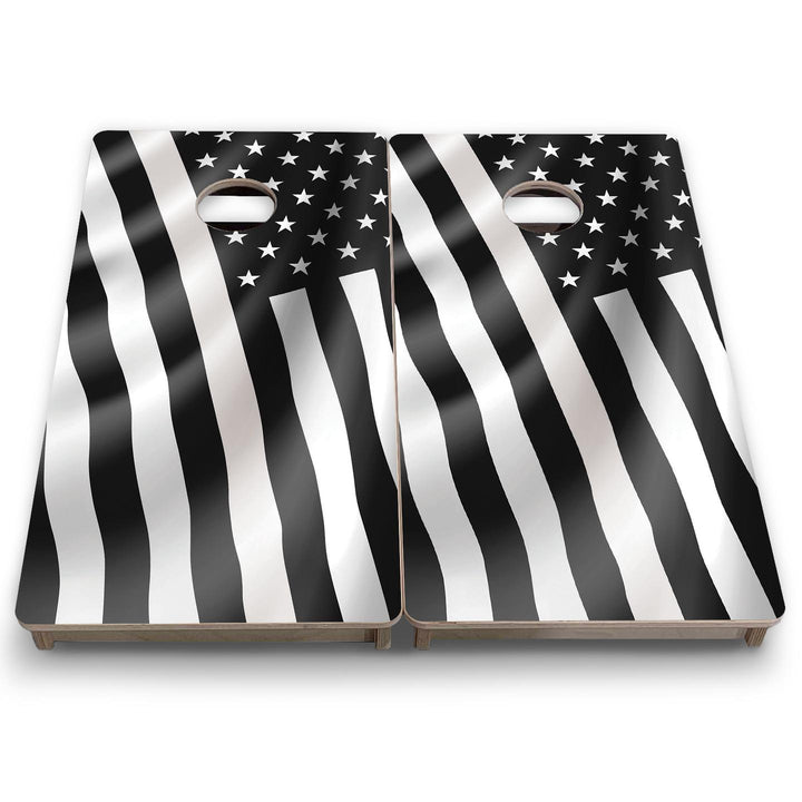B&W Wavy Flag - Mini or Vacation Size Cornhole Boards
