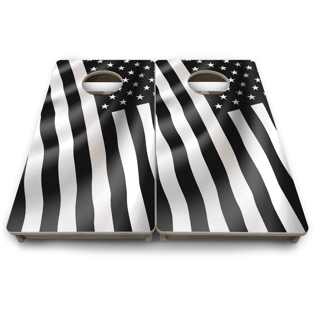 B&W Wavy Flag - Mini or Vacation Size Cornhole Boards