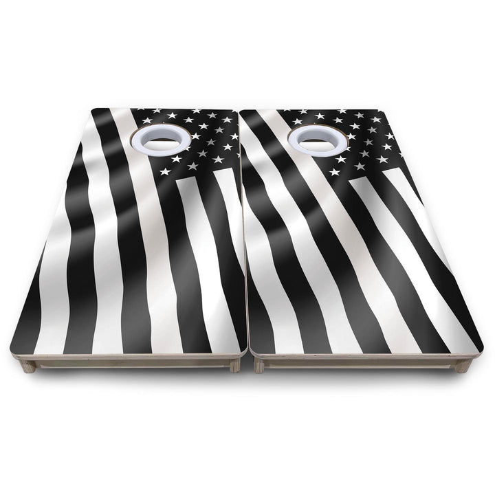 B&W Wavy Flag - Mini or Vacation Size Cornhole Boards