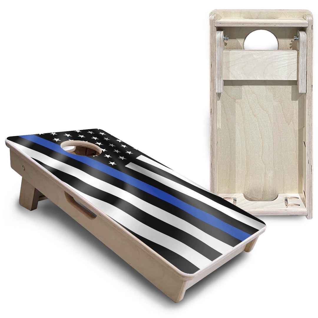 B&W Blue & Red Line Wavy Flag - Mini or Vacation Size Cornhole Boards