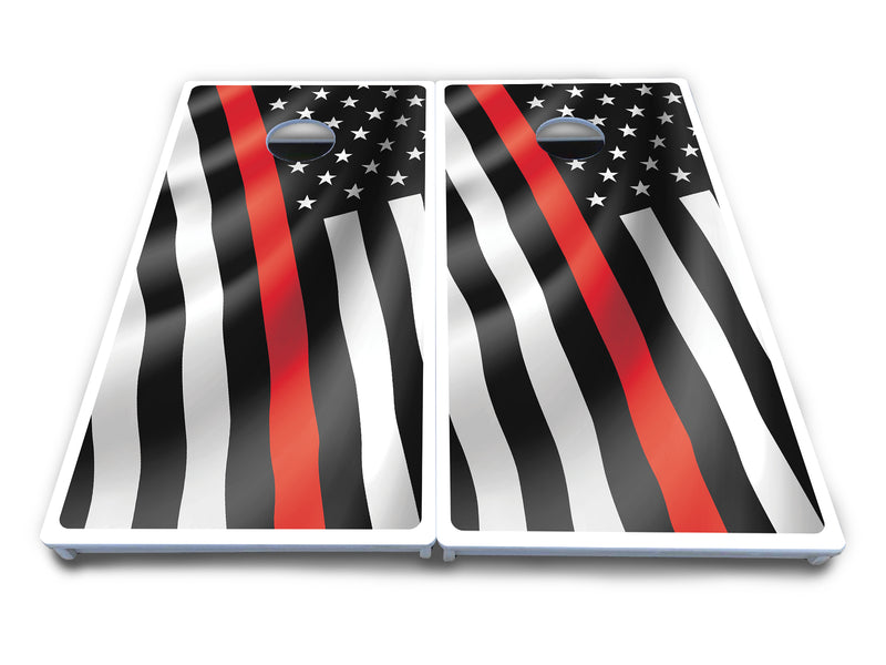 Waterproof - B&W Wavy Flag Design Options - All Weather Boards "Outdoor Solution" 18mm(3/4")Direct UV Printed - Regulation 2' by 4' Cornhole Boards (Set of 2 Boards) Double Thick Legs, with Leg Brace & Dual Support Braces!