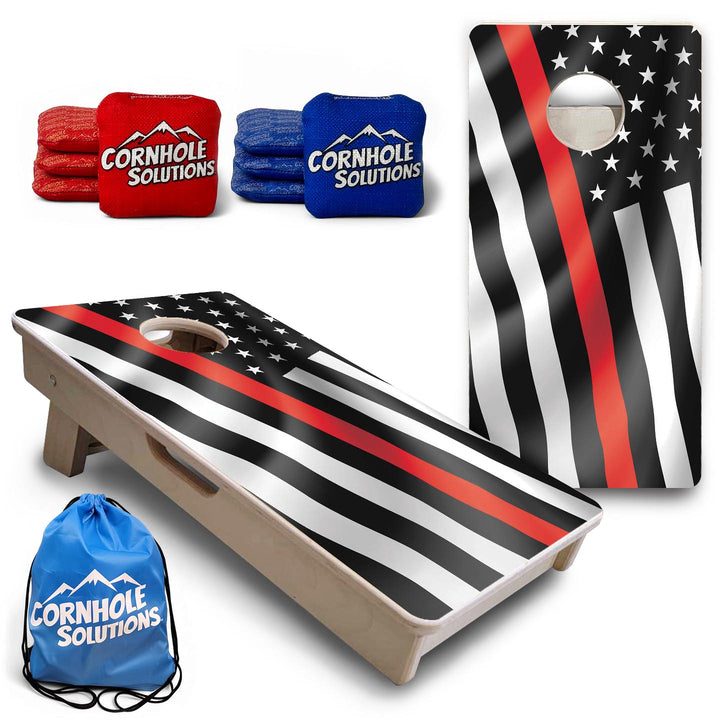 B&W Red Line Wavy Flag - Mini or Vacation Size Cornhole Boards