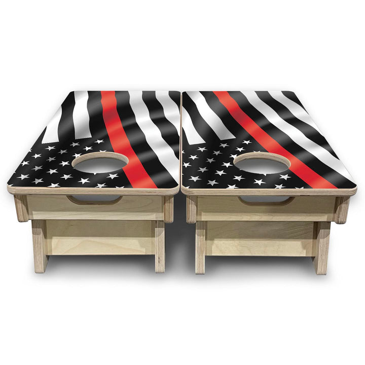 B&W Red Line Wavy Flag - Mini or Vacation Size Cornhole Boards