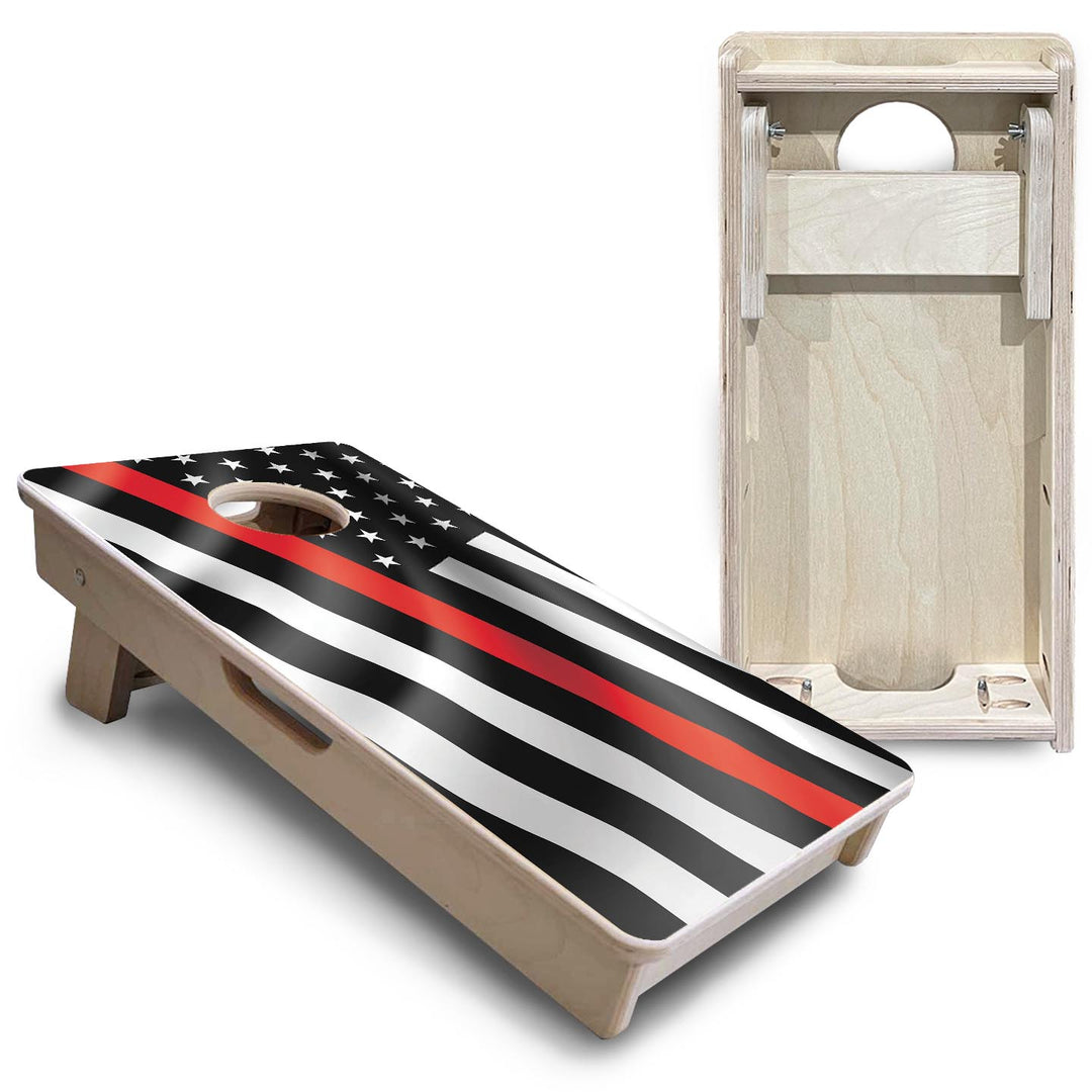 B&W Red Line Wavy Flag - Mini or Vacation Size Cornhole Boards
