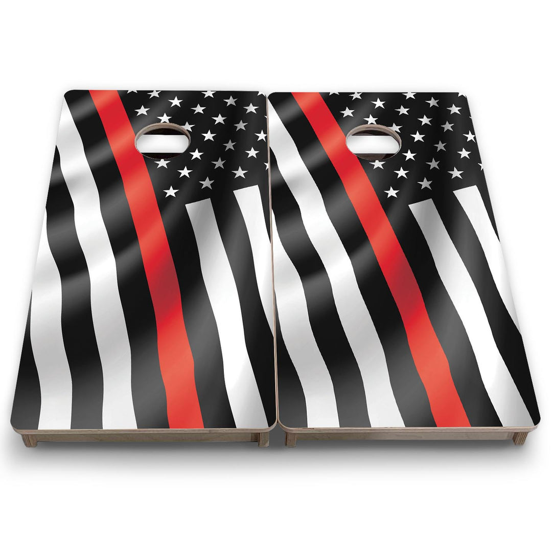 B&W Red Line Wavy Flag - Mini or Vacation Size Cornhole Boards