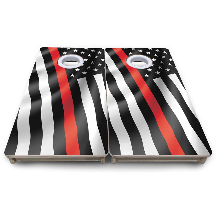 B&W Red Line Wavy Flag - Mini or Vacation Size Cornhole Boards
