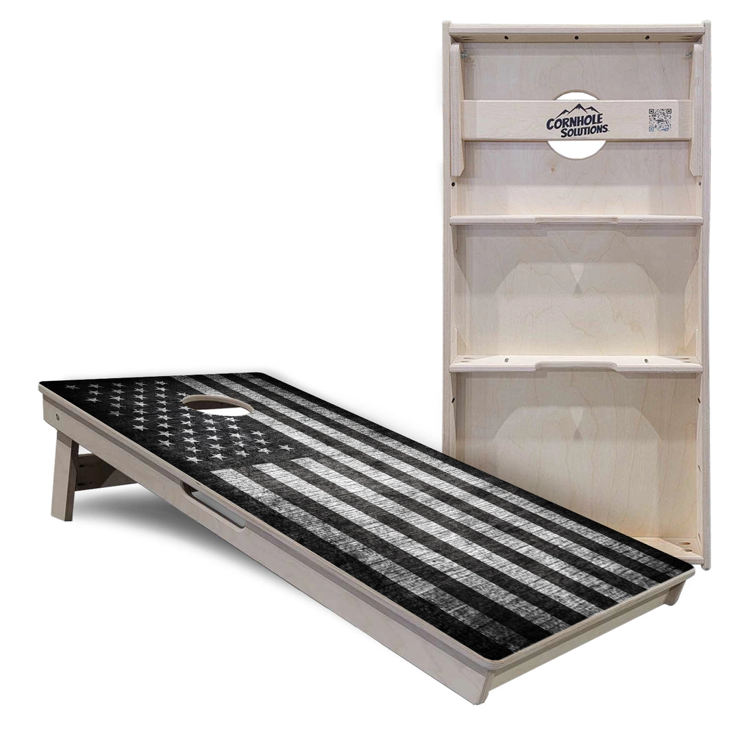 Grayscale Flag Cornhole Boards – Tournament Series