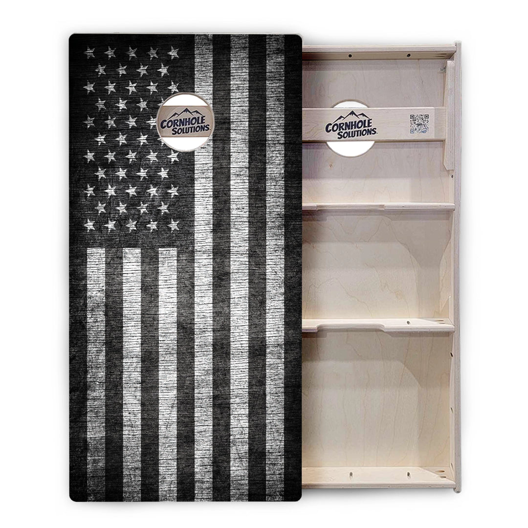 Grayscale Flag Cornhole Boards – Tournament Series