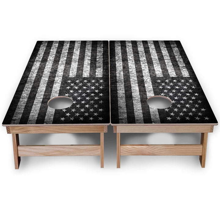 B&W Flag Cornhole Boards - Backyard Series