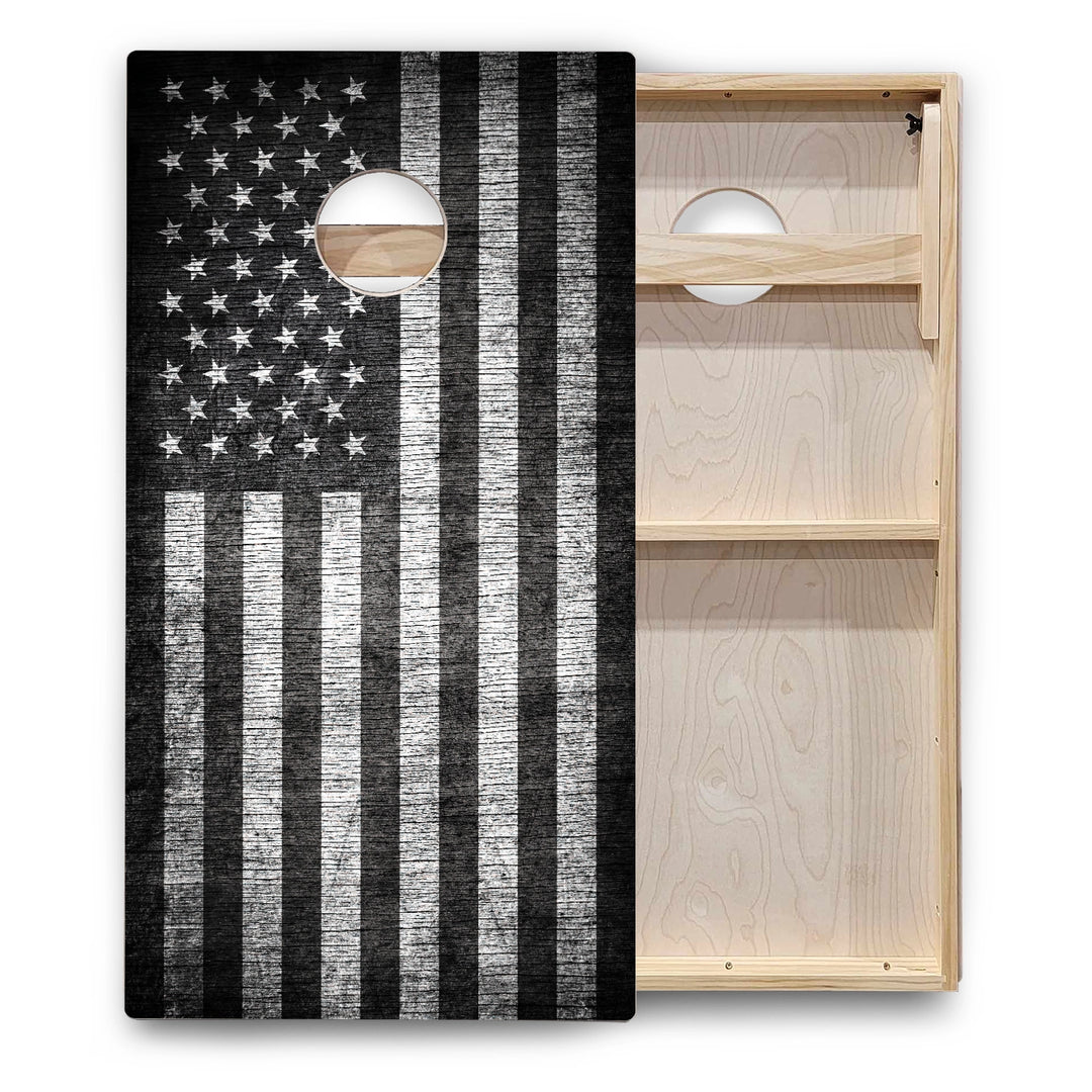 B&W Flag Cornhole Boards - Backyard Series