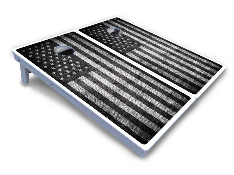 Waterproof - Monochrome Flag - All Weather Boards "Outdoor Solution" 18mm(3/4")Direct UV Printed - Regulation 2' by 4' Cornhole Boards (Set of 2 Boards) Double Thick Legs, with Leg Brace & Dual Support Braces!