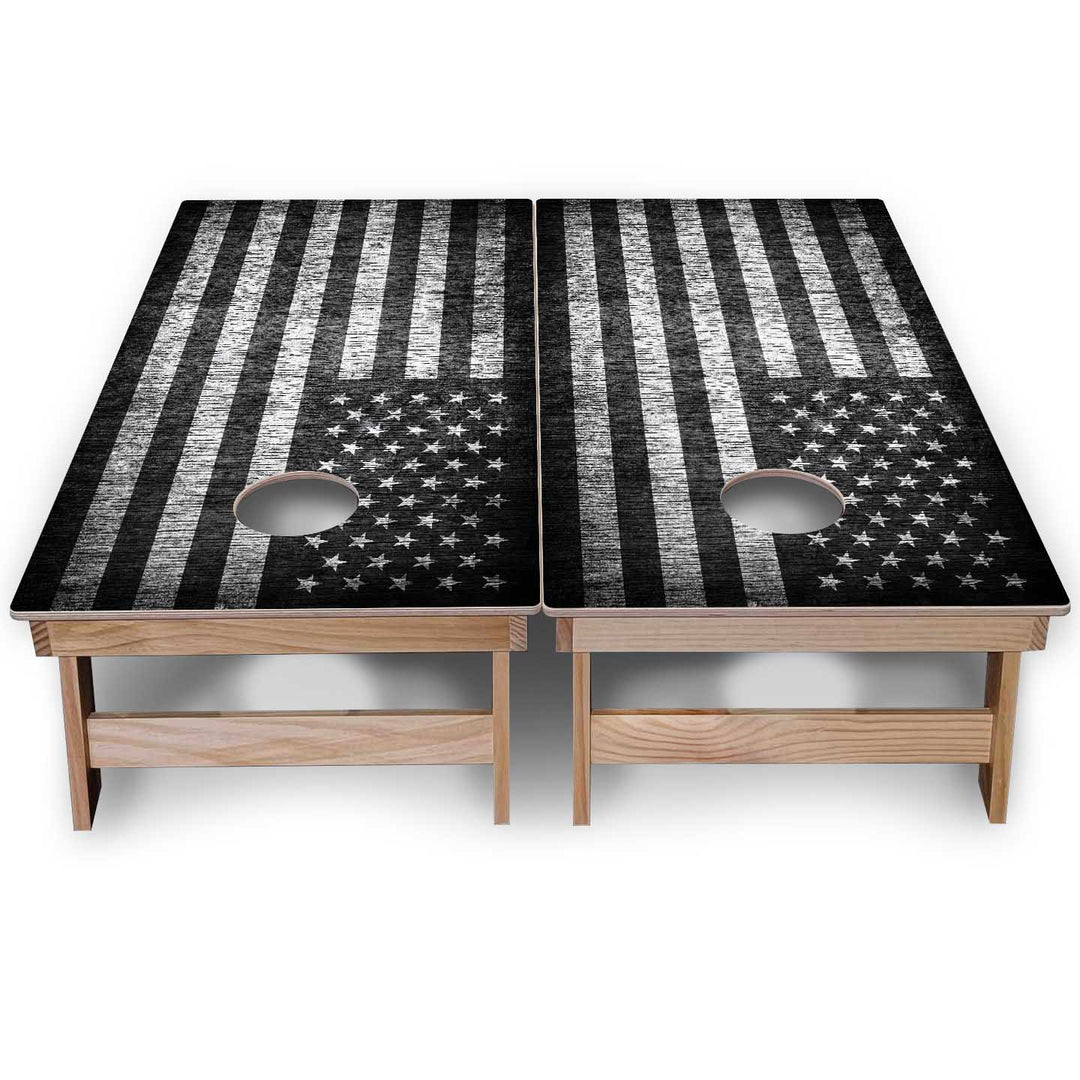 B&W Flag Cornhole Boards - Backyard Series