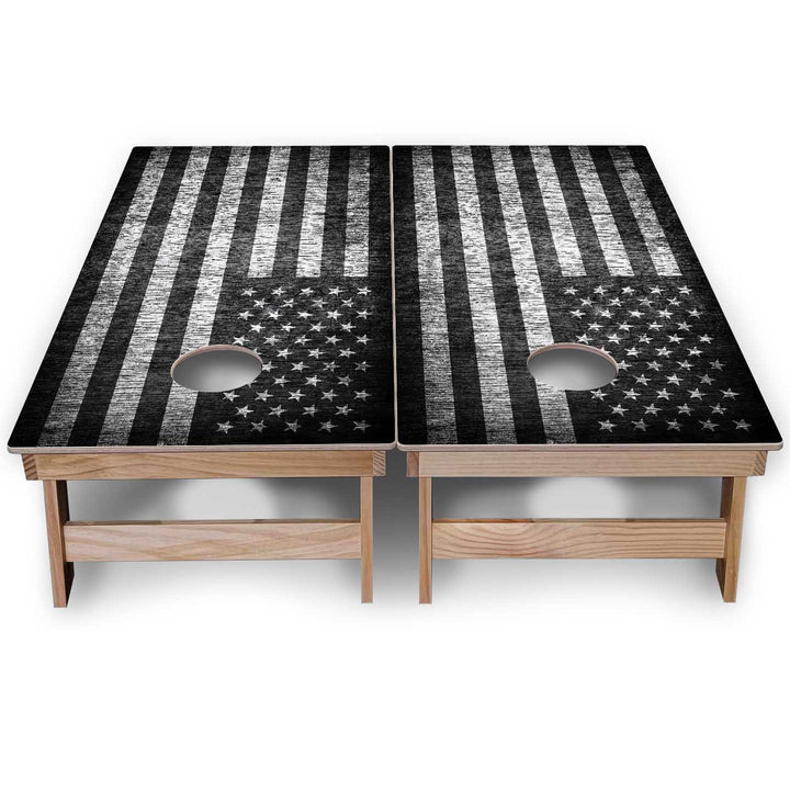 B&W Flag Cornhole Boards - Backyard Series