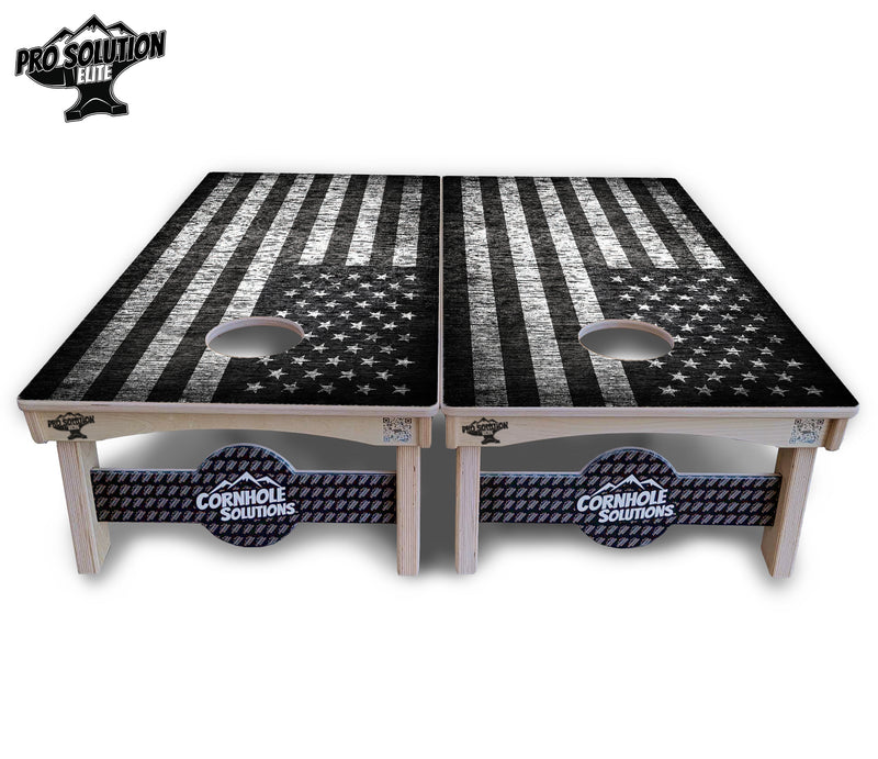 Pro Solution Elite - Monochrome Flag - Professional Tournament Cornhole Boards 3/4" Baltic Birch - Zero Bounce Zero Movement Vertical Interlocking Braces for Extra Weight & Stability +Double Thick Legs +Airmail Blocker